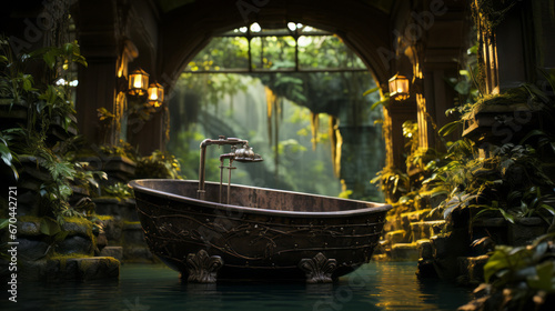Bath tub in the jungle book forest "ai generated"