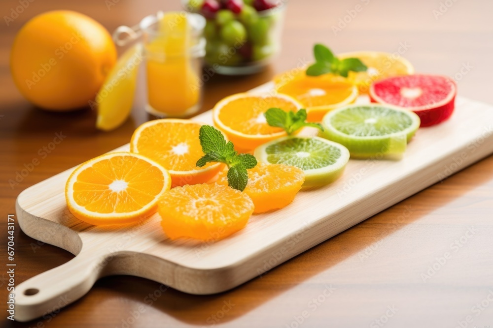 citrus fruit skewers on a board citrus fruit skewers on a board