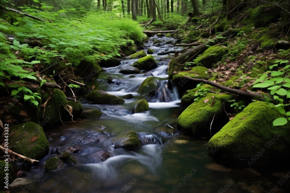 a slow shutter shot of a babbling brook a slow shutter shot of a babbling brook