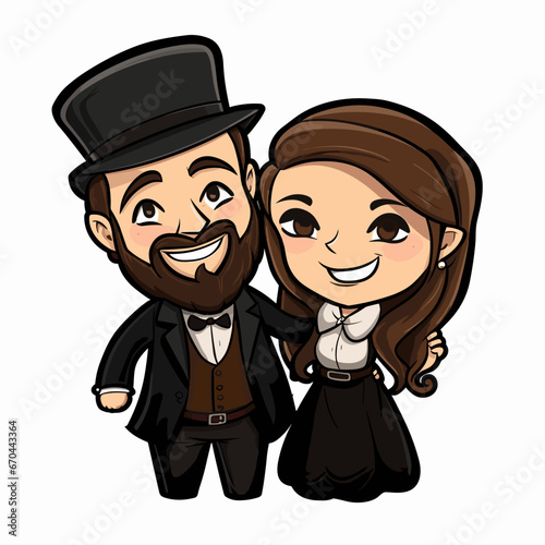 Jewish orthodox couple hand-drawn comic illustration. Jewish orthodox couple. Vector doodle style cartoon illustration