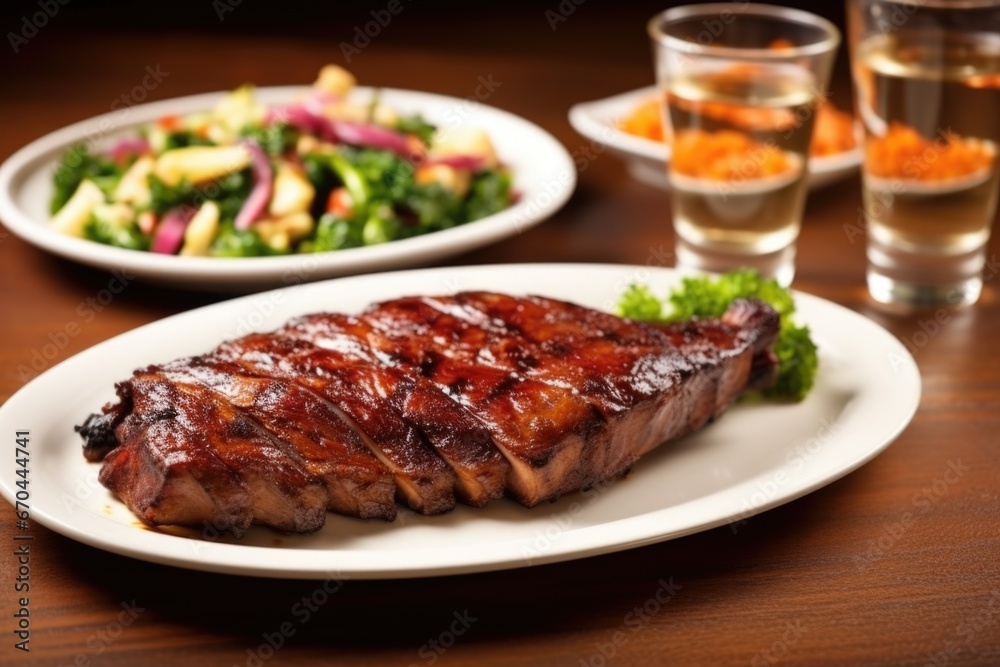 glazed pork ribs with complementary side dish