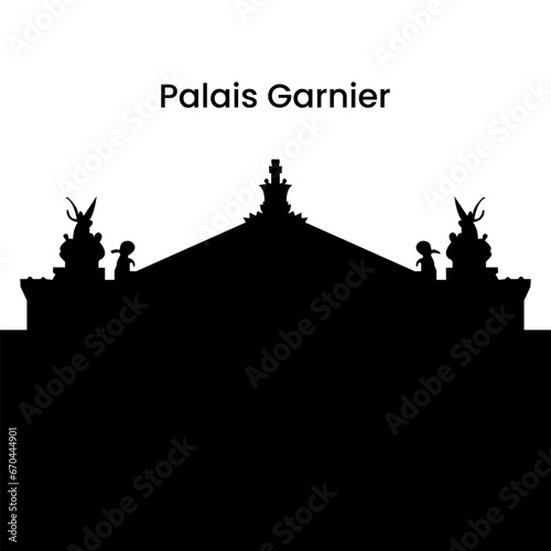 Silhouette of Palais Garnier in black isolated on white background, vector illustration