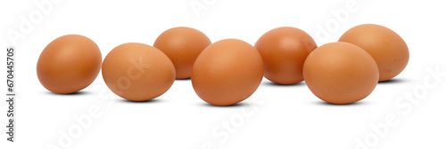 Seven chicken eggs on transparent background png