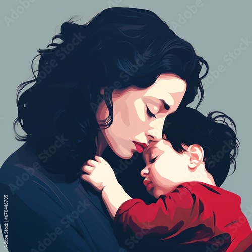 illustration of vector art mother and child art minimal super detail, Generative ai