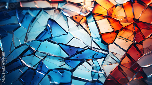 Broken abstract glass texture in color of rainbow photo