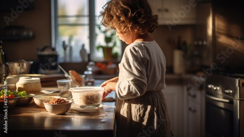 child helping in the kitchen, cooking