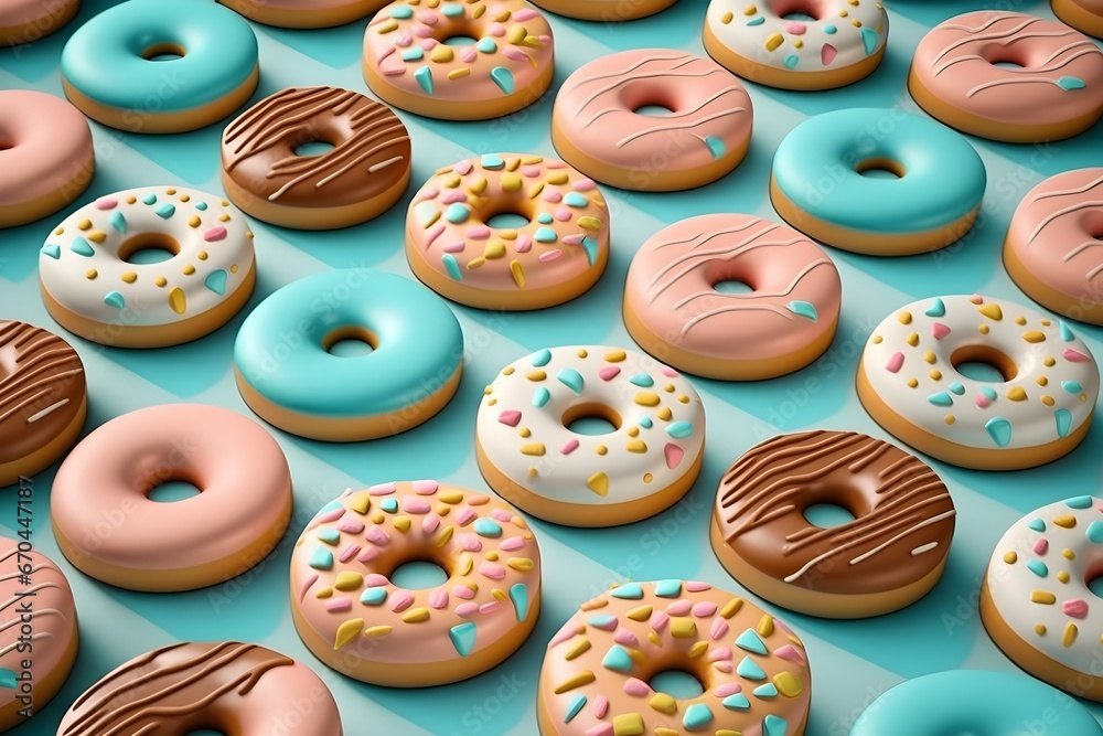 Colorful 3d donuts simple pattern background