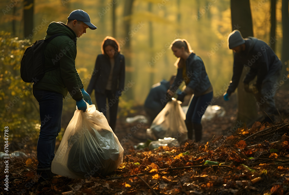 Community Forest Cleanup: Volunteers Removing Litter