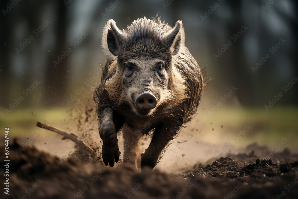 wild hog running in nature with motion blurred background, hog, animal, wildlife, forrest animal wild hog running in nature with motion blurred background, hog, animal, wildlife, forrest animal