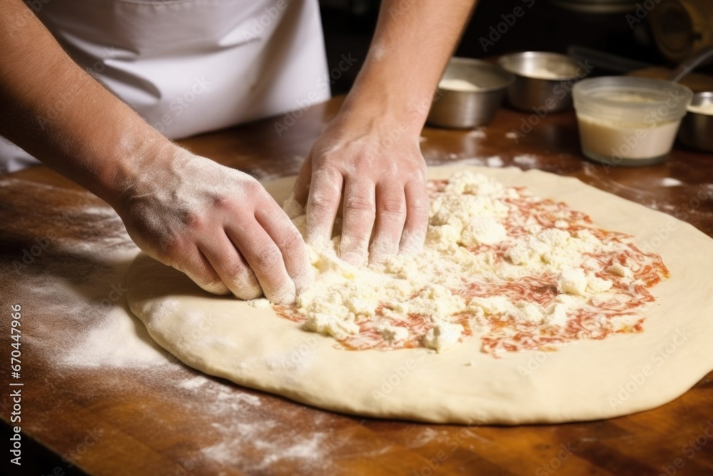 hand checking the pizza doughs thickness