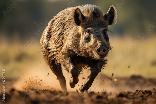wild hog running in nature with motion blurred background, hog, animal, wildlife, forrest animal