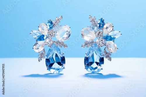 illustration of a blue and white jewelled earrings in the style, Generative ai