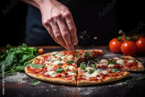 hand boxing up a leftover slice of margherita pizza