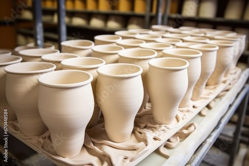 Fotografia, Obraz bisque-fired ceramics prior to glazing in the shape of mugs