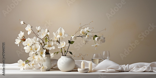 Wunderschöne Vasen als Dekoration Farben in weiß mit gold im edlen Stil, ai generativ photo