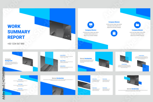Blue modern business work report slide presentation template
