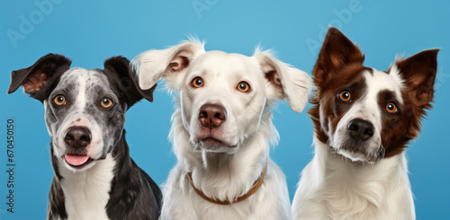 Three different dogs on a blue background