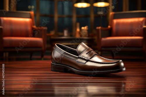 illustration of A pair of sleek leather loafers styled with a sharp, Generative ai