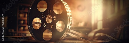 Retro cinematography, old-fashioned film, classic movie reel, sentimental atmosphere, yesteryears' cinema, historic motion picture. Transport back in time with this vintage relic. Generated by AI. photo