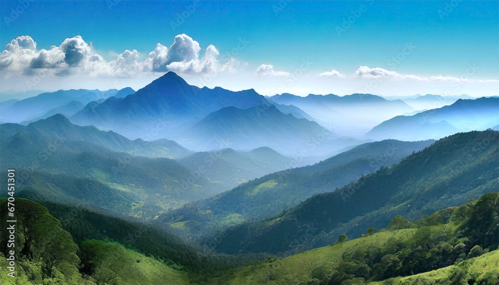 Obraz premium Mountain landscape. Panoramic view of the mountain range.