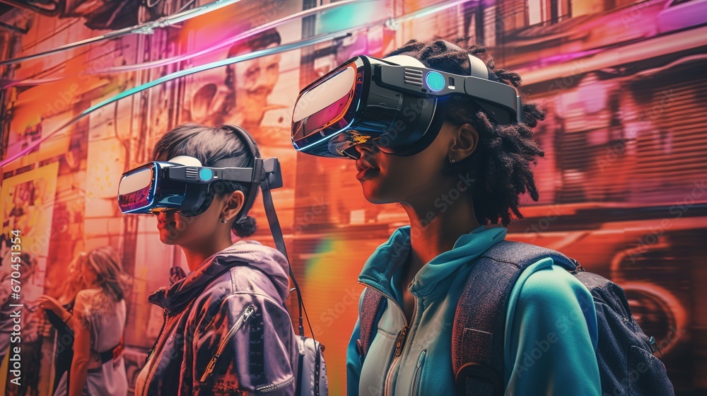 Fototapeta premium shared experience, shared values, same objectives. having fun with AR goggles