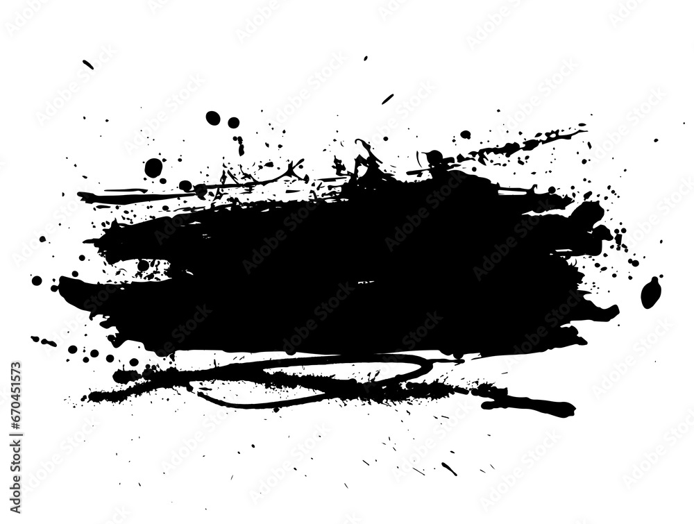 Black dried paint splattered dirty style. Royalty high-quality free stock image of Isolated ink stencils for graphic design, text fields. Artistic brush strokes, splatter stains, paintbrush, overlay