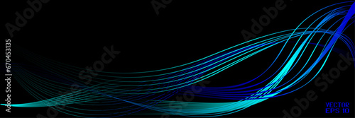 Abstract Blue and Black Pattern with Waves. Striped Linear Texture. Vector. 3D Illustration