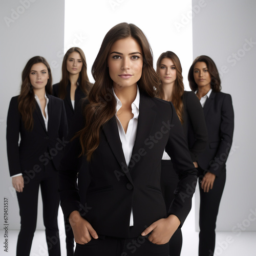 Cofident woman leader posing with the office staff photo