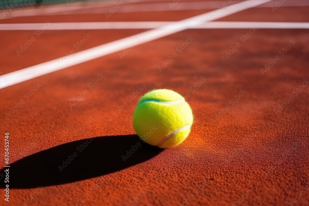 top view of tennis racket and ball on court