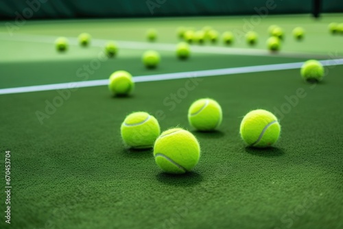 tennis balls scattered on a green court © Alfazet Chronicles