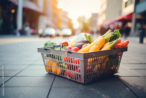 shopping basket filled with healthy food photo