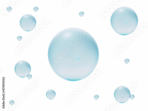 Blue water drops floating in the air and white background. generative ai