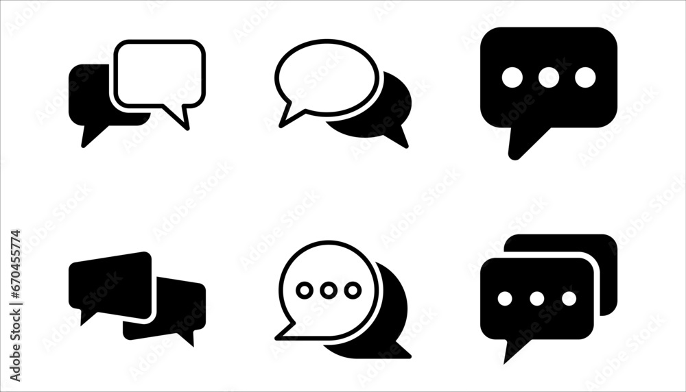 vector black and white speech bubbles icon set on white background vector black and white speech bubbles icon set on white background