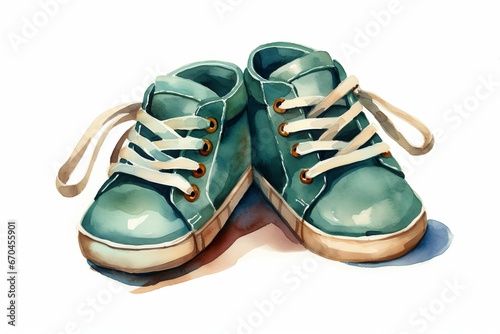illustration of baby shoes in water color isolated on white backgroud,Generative ai