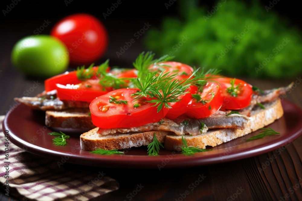marinated anchovies sandwich with tomato and cucumber