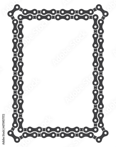 Vector template of a double frame formed by a bicycle chain. Vertical. Isolated on white background