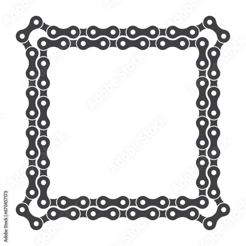 Vector template of a double frame formed by a bicycle chain. Square. Isolated on white background