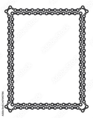 Vector template of a double frame formed by a bicycle chain. Vertical. Isolated on white background