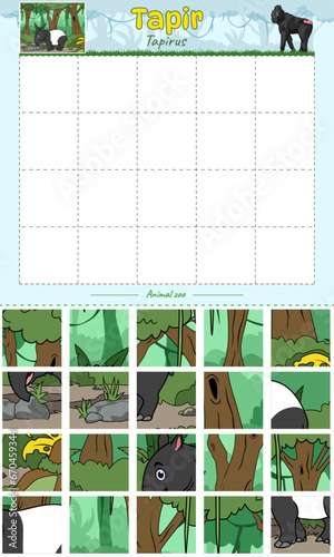 Cut and play Tapir square ready to print