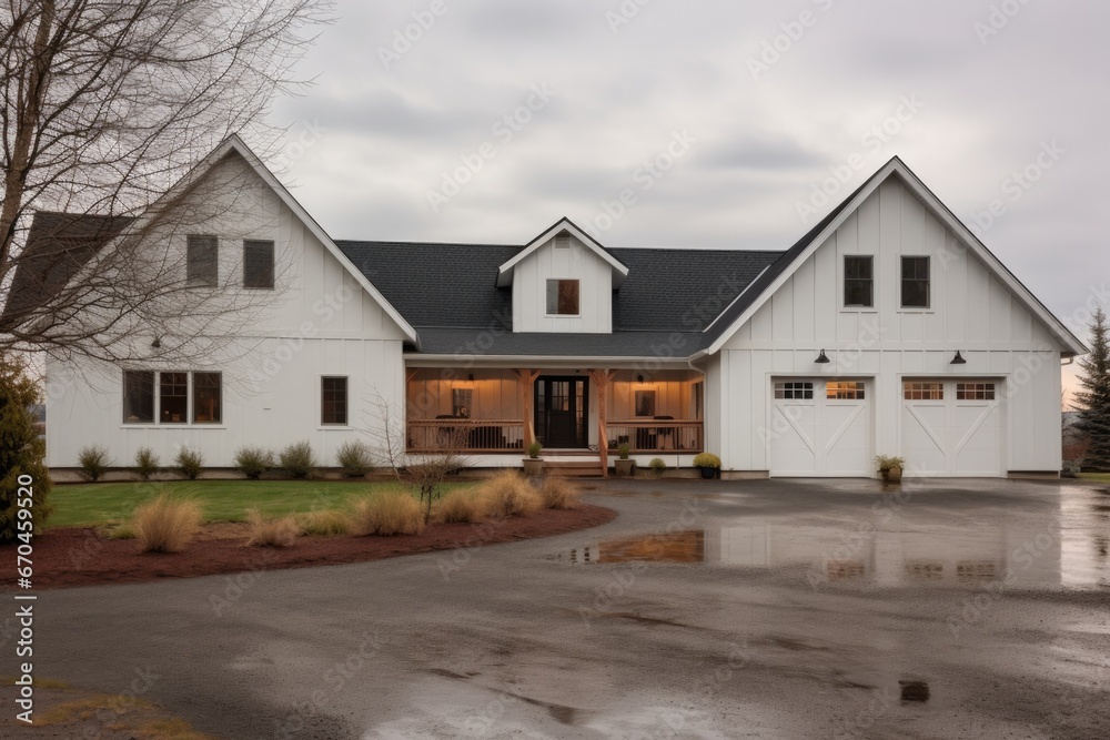 farmhouse with barn addition featuring double doors and traditional hayloft