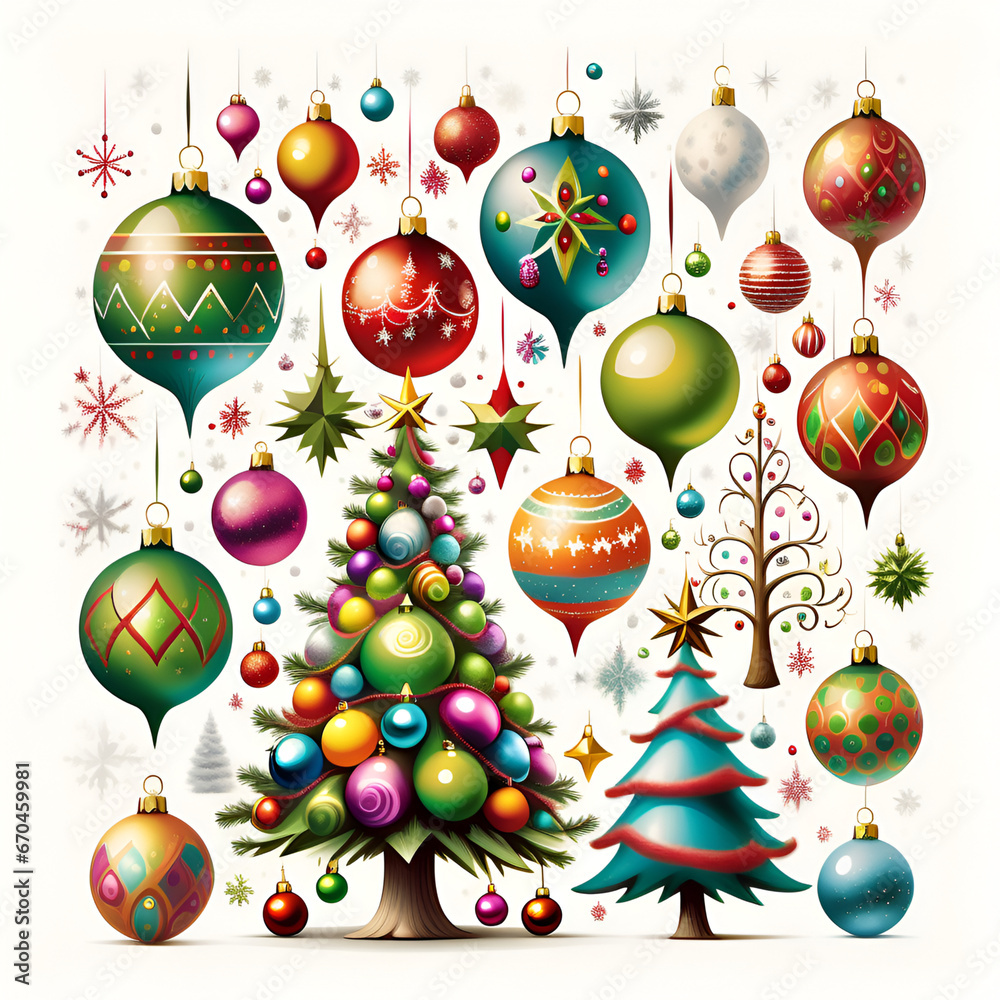 Christmas Tree with Baubles on White Background Christmas Tree with Baubles on White Background