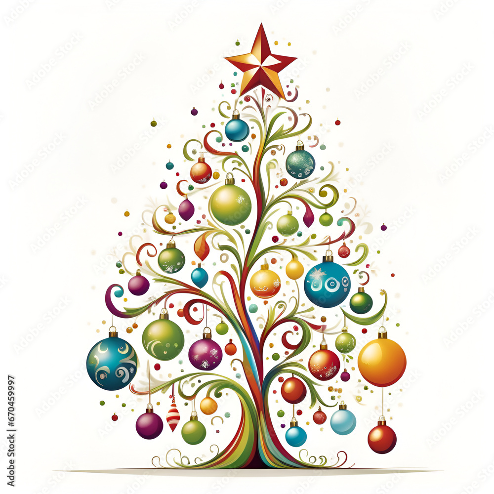 Christmas Tree with Baubles on White Background Christmas Tree with Baubles on White Background