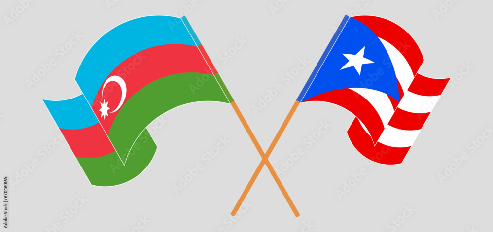 Crossed and waving flags of Azerbaijan and Puerto Rico