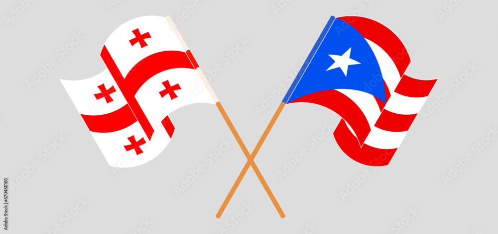 Crossed and waving flags of Georgia and Puerto Rico