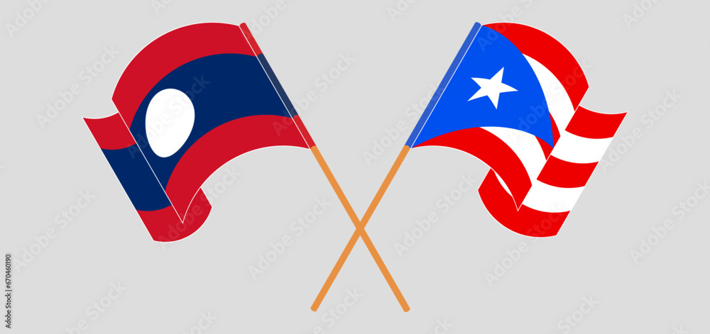 Crossed and waving flags of Laos and Puerto Rico Crossed and waving flags of Laos and Puerto Rico