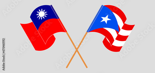 Crossed and waving flags of Taiwan and Puerto Rico