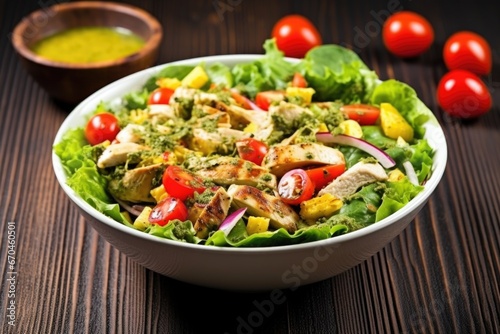 grilled chicken salad mixed with ripe avocado and corn