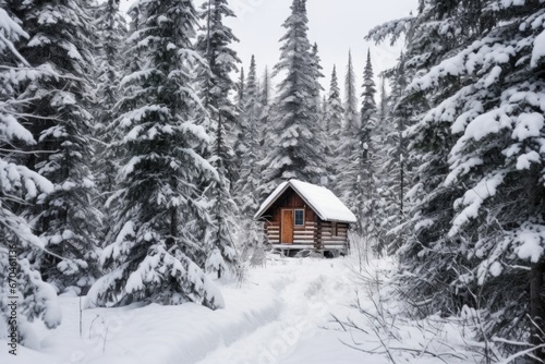 wooden cabin tucked away in a snowy forest