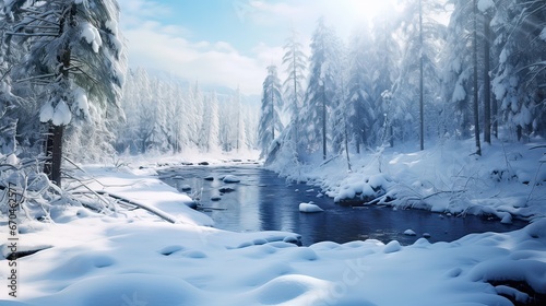 Winter serenity, fresh snowfall, untouched wilderness, natural calm. Generated by AI.