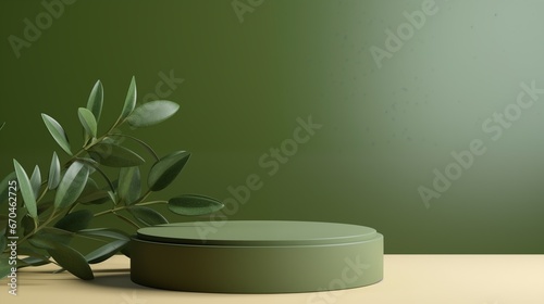 Olive color product display platform for presentation. AI generated